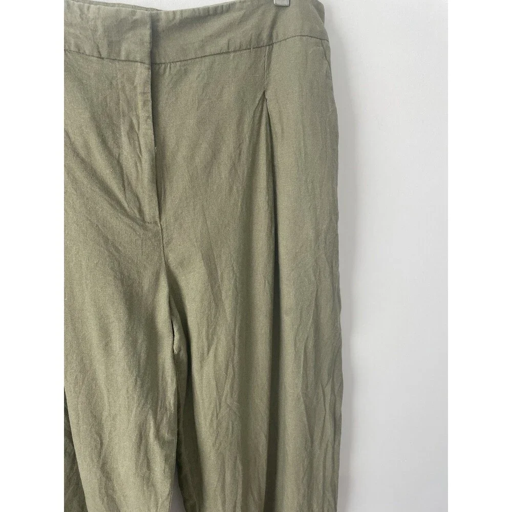Zara Womens size L Minimalist Linen Blend Cropped Wide barrel Leg pant Green